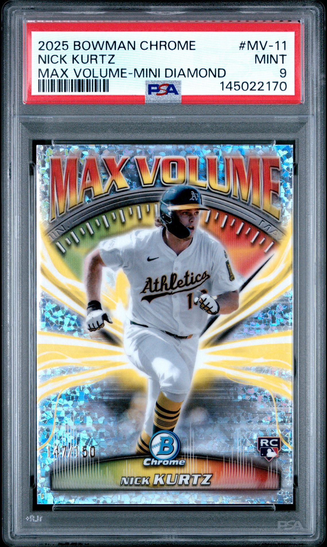 2025 Bowman Chrome Max Volume Nick Kurtz #Mv-11 (Max Volume-Mini Diamond) Mint 9 front