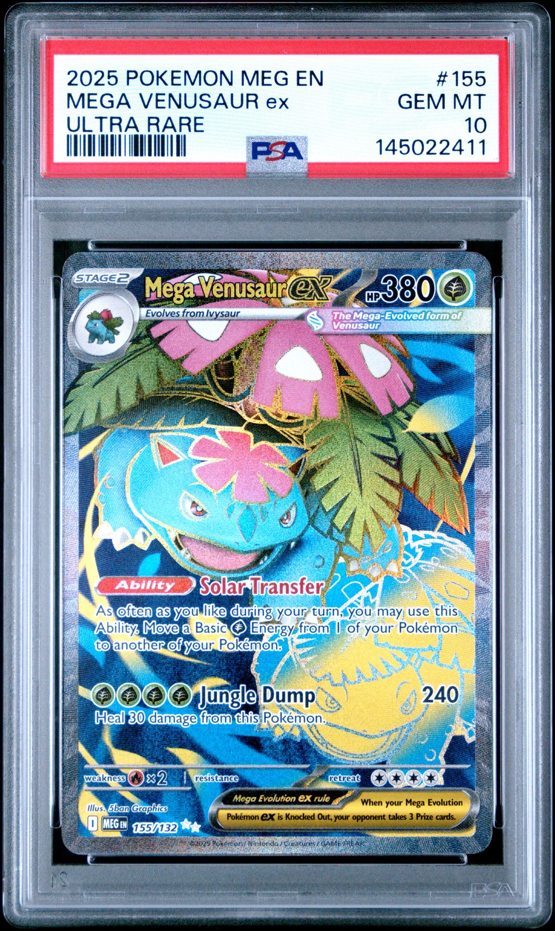 2025 Pokemon Meg En-Mega Evolution Mega Venusaur Ex #155 (Ultra Rare) Gem Mt 10 front