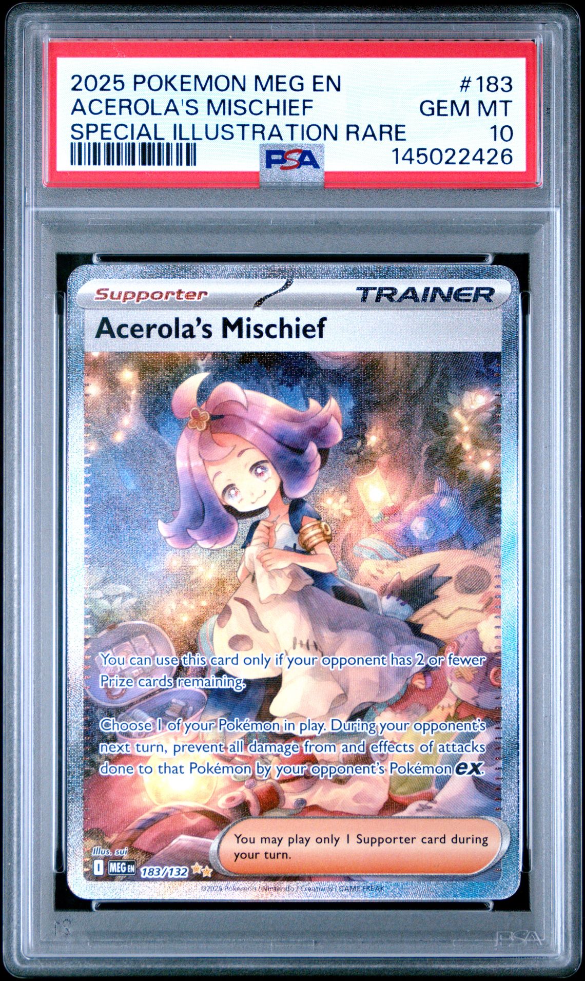 2025 Pokemon Meg En-Mega Evolution Acerola's Mischief #183 (Special Illustration Rare) Gem Mt 10 front
