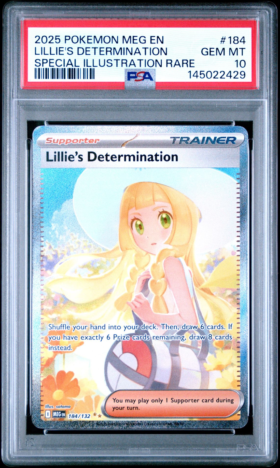 2025 Pokemon Meg En-Mega Evolution Lillie's Determination #184 (Special Illustration Rare) Gem Mt 10 front