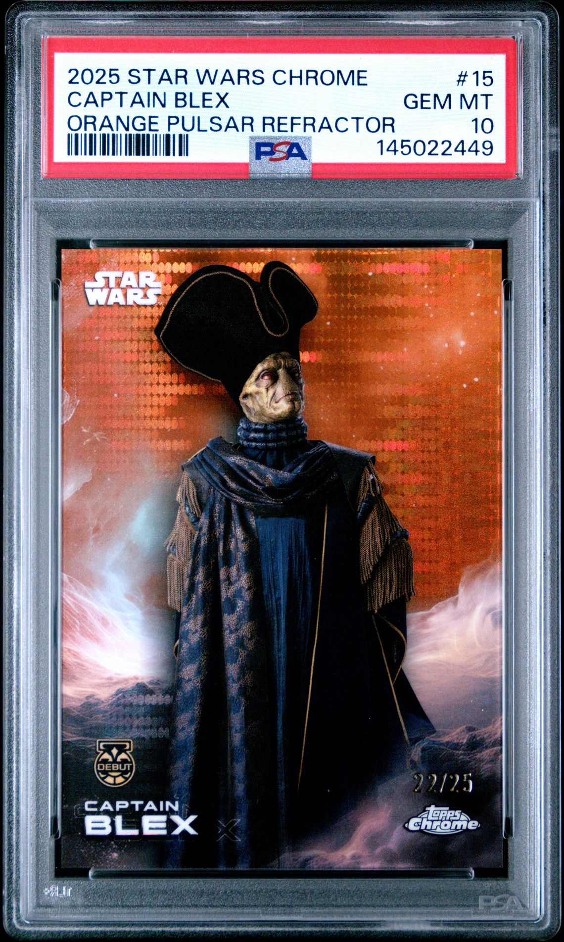 2025 Topps Chrome Star Wars Captain Blex #15 (Orange Pulsar Refractor) Gem Mt 10 front