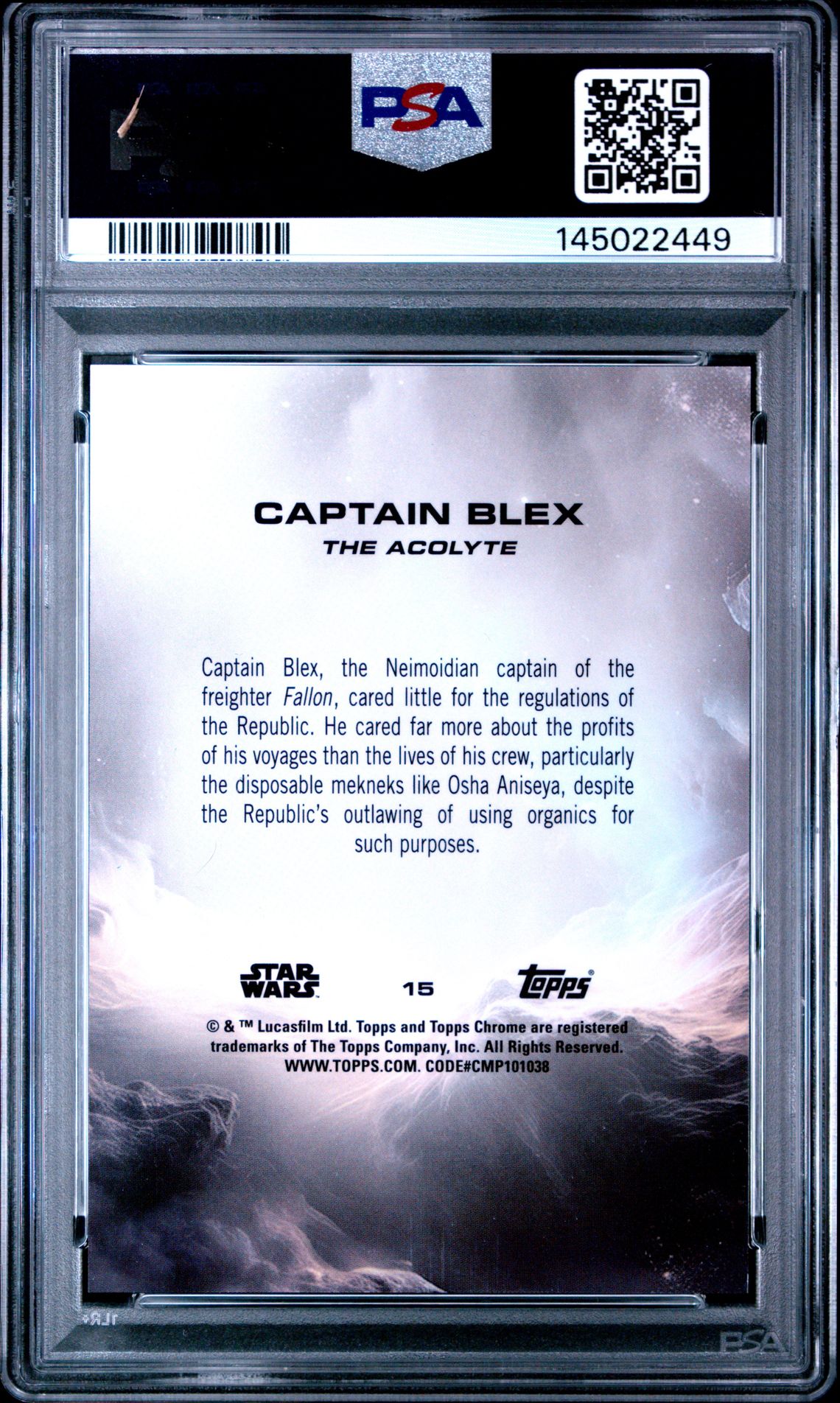 2025 Topps Chrome Star Wars Captain Blex #15 (Orange Pulsar Refractor) Gem Mt 10 back