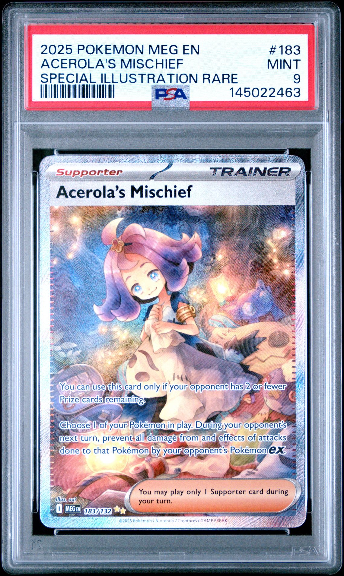 2025 Pokemon Meg En-Mega Evolution Acerola's Mischief #183 (Special Illustration Rare) Mint 9 front
