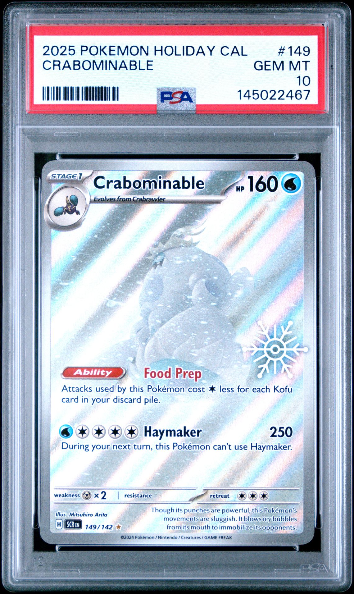 2025 Pokemon Holiday Calendar Crabominable #149 Gem Mt 10 front