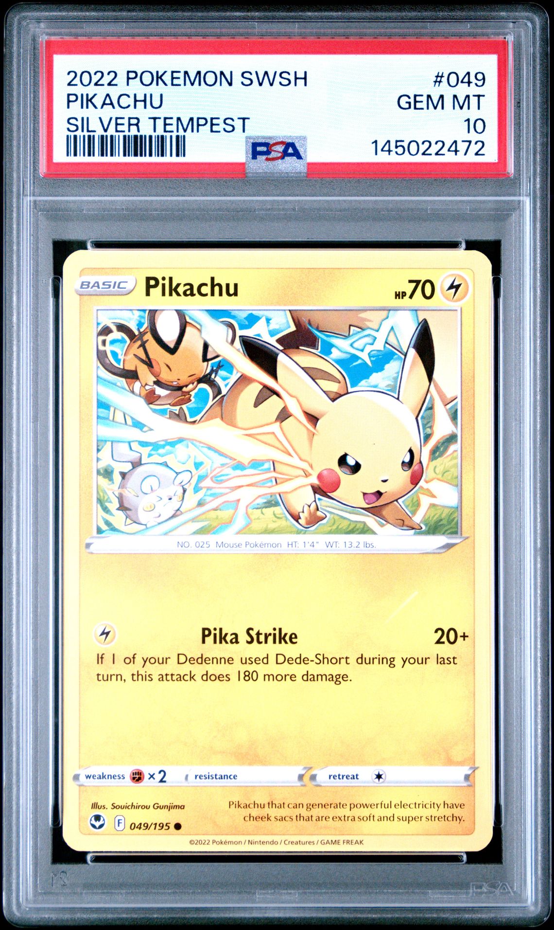 2022 Pokemon Sword & Shield Silver Tempest Pikachu #049 (Silver Tempest) Gem Mt 10 front