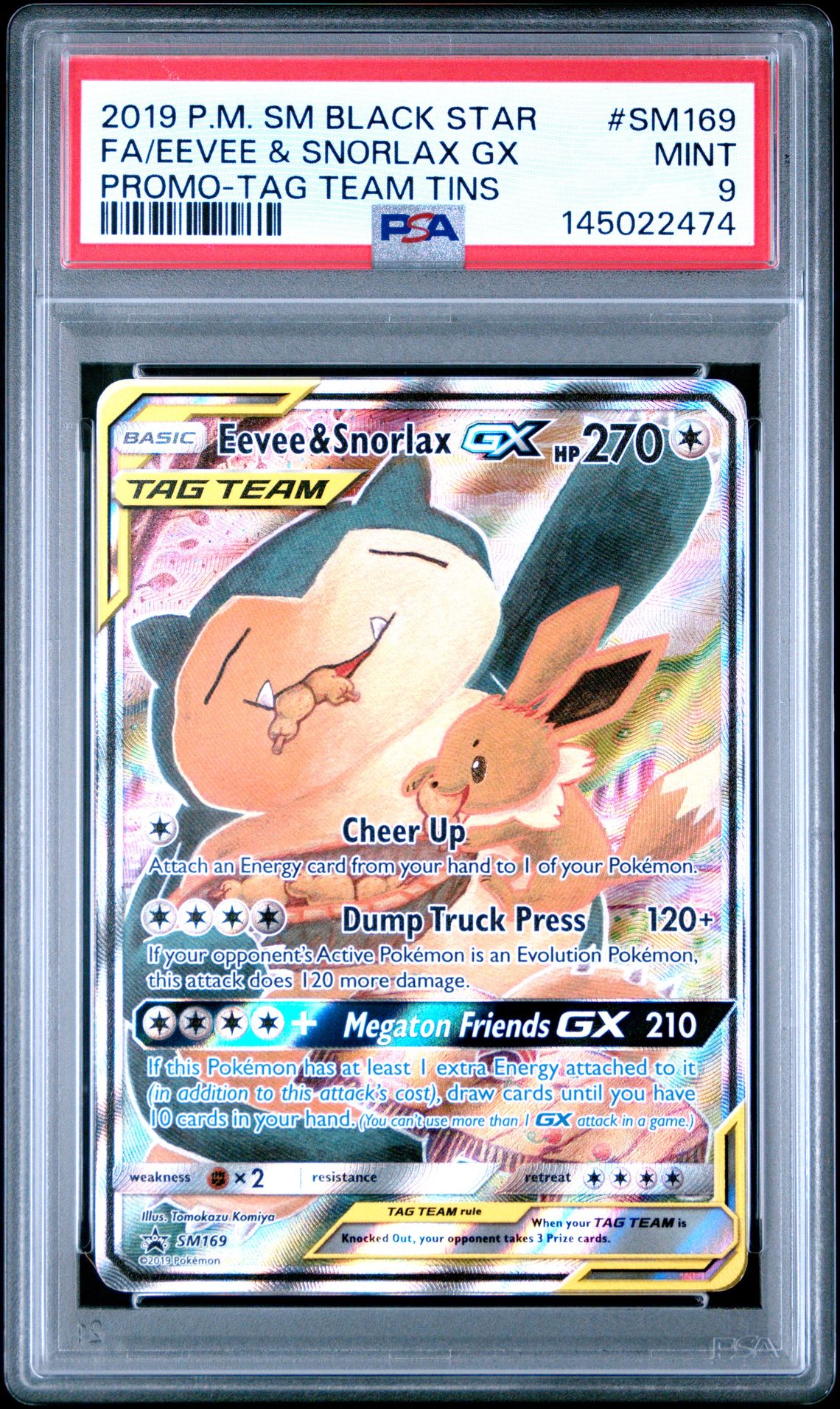2019 Pokemon Sm Black Star Promo Fa/Eevee & Snorlax Gx #Sm169 (Promo-Tag Team Tins) Mint 9 front