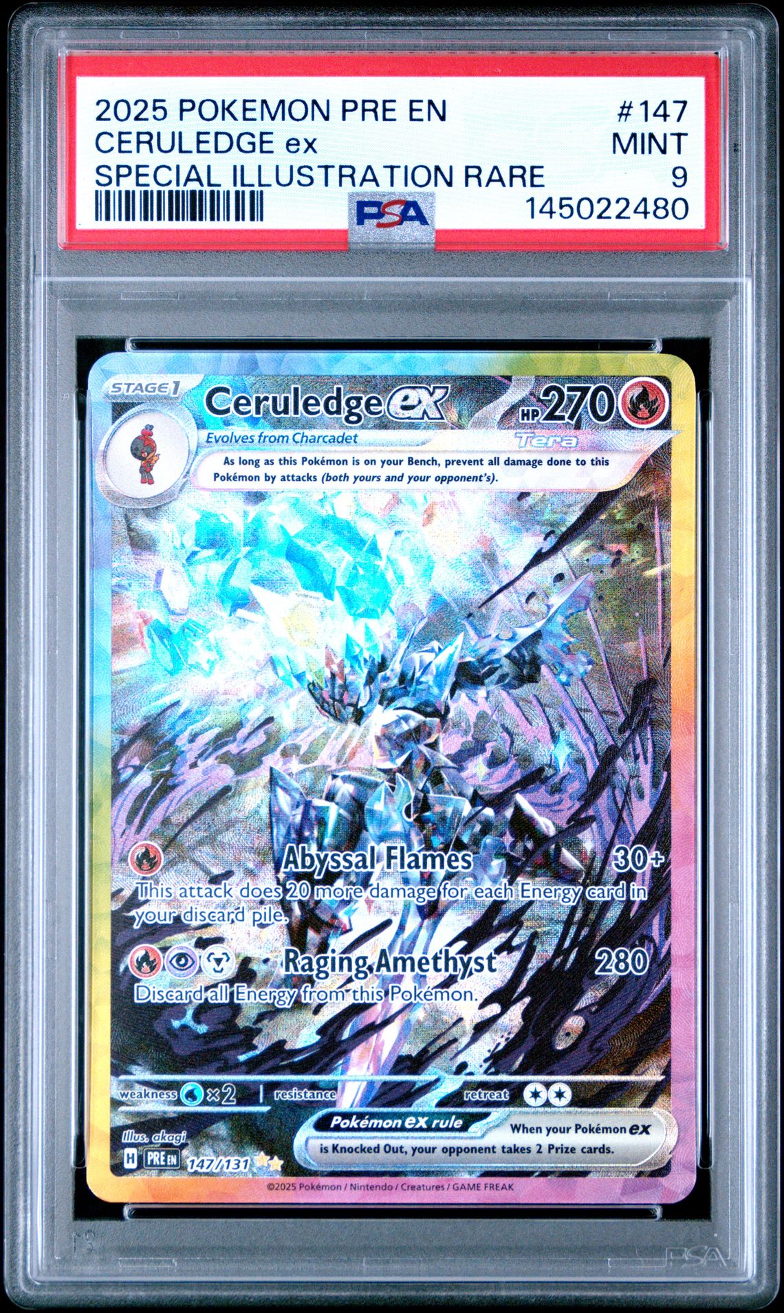 2025 Pokemon Pre En-Prismatic Evolutions Ceruledge Ex #147 (Special Illustration Rare) Mint 9 front