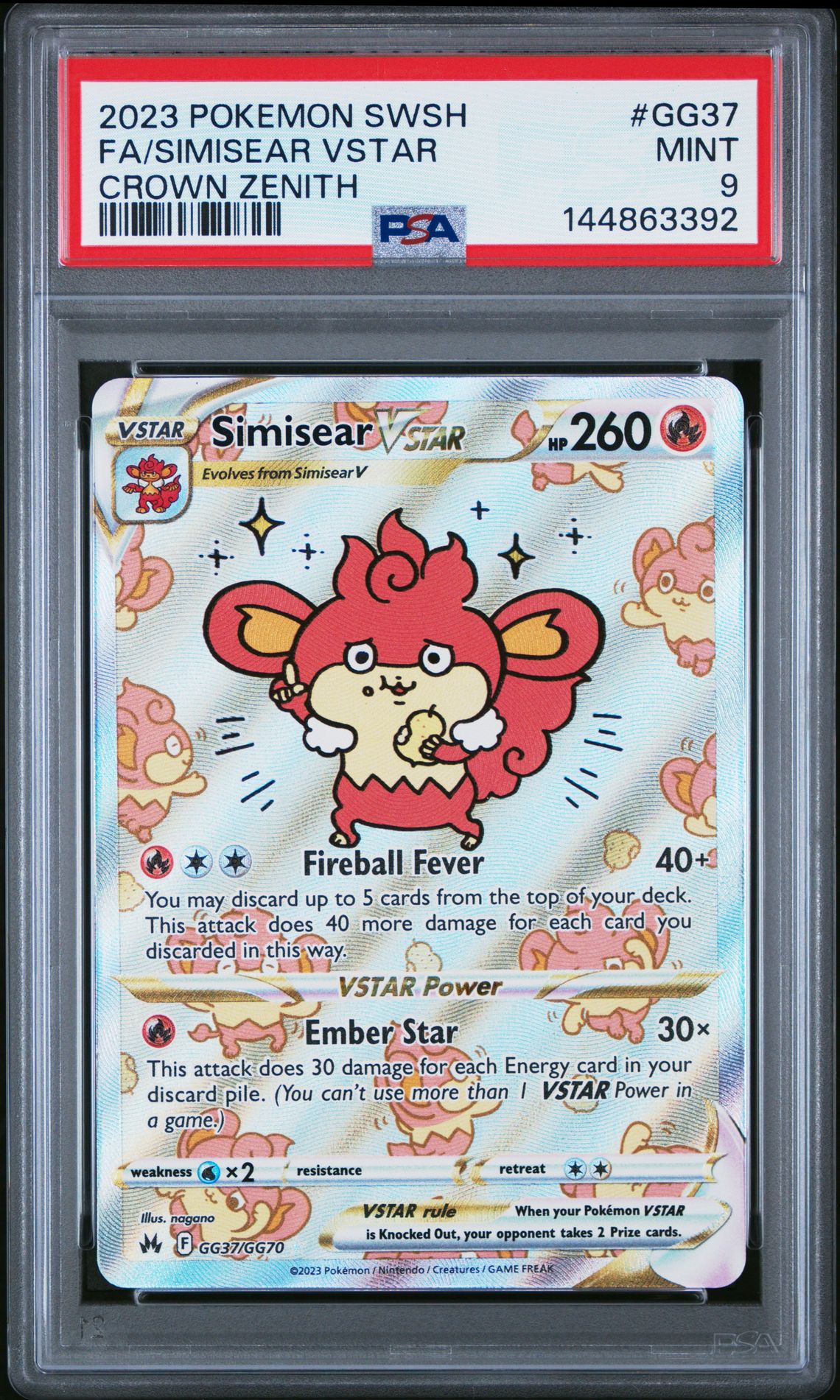 2023 Pokemon Sword And Shield Crown Zenith Fa/Simisear Vstar #Gg37 (Crown Zenith) Mint 9 front