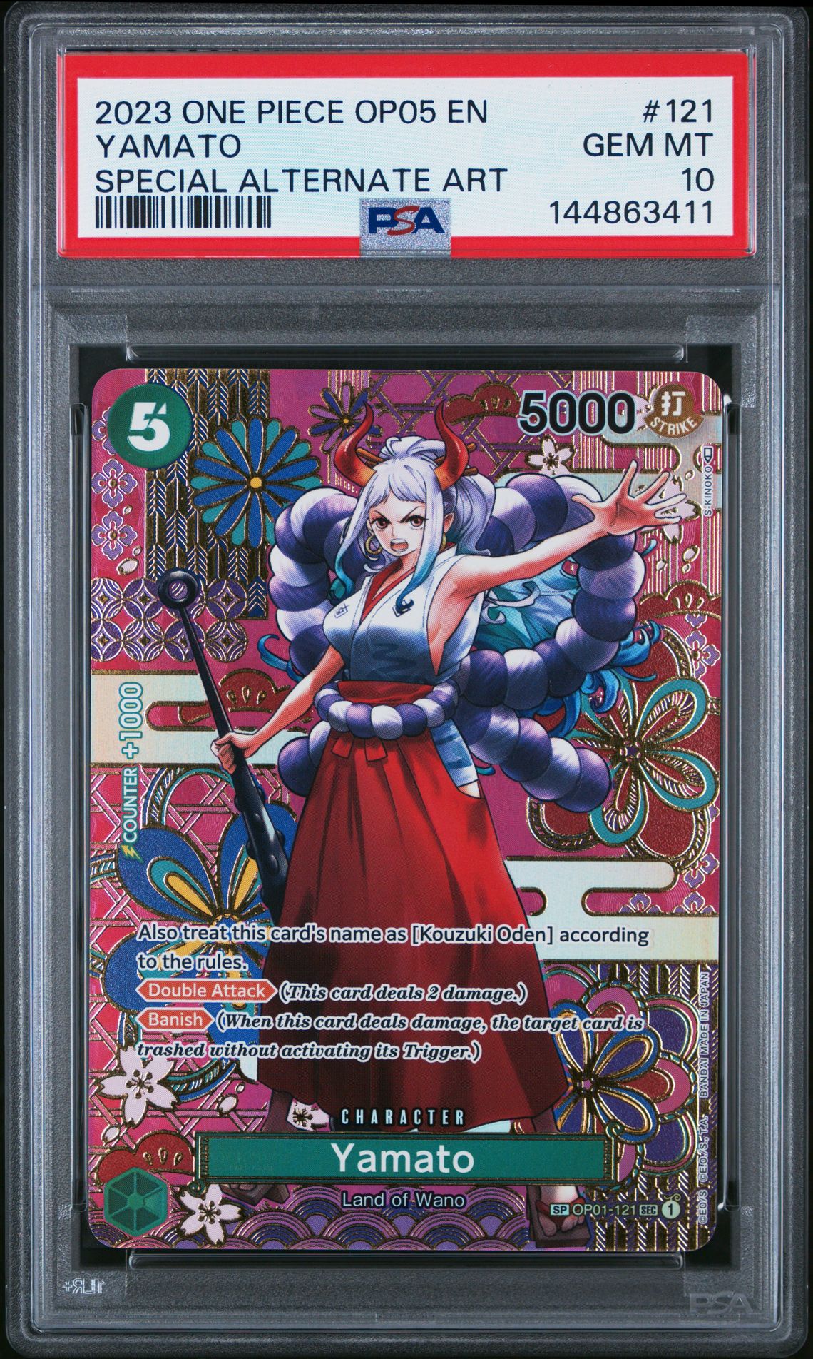 2023 One Piece Op05-Awakening Of The New Era Yamato #121 (Special Alternate Art) Gem Mt 10 front