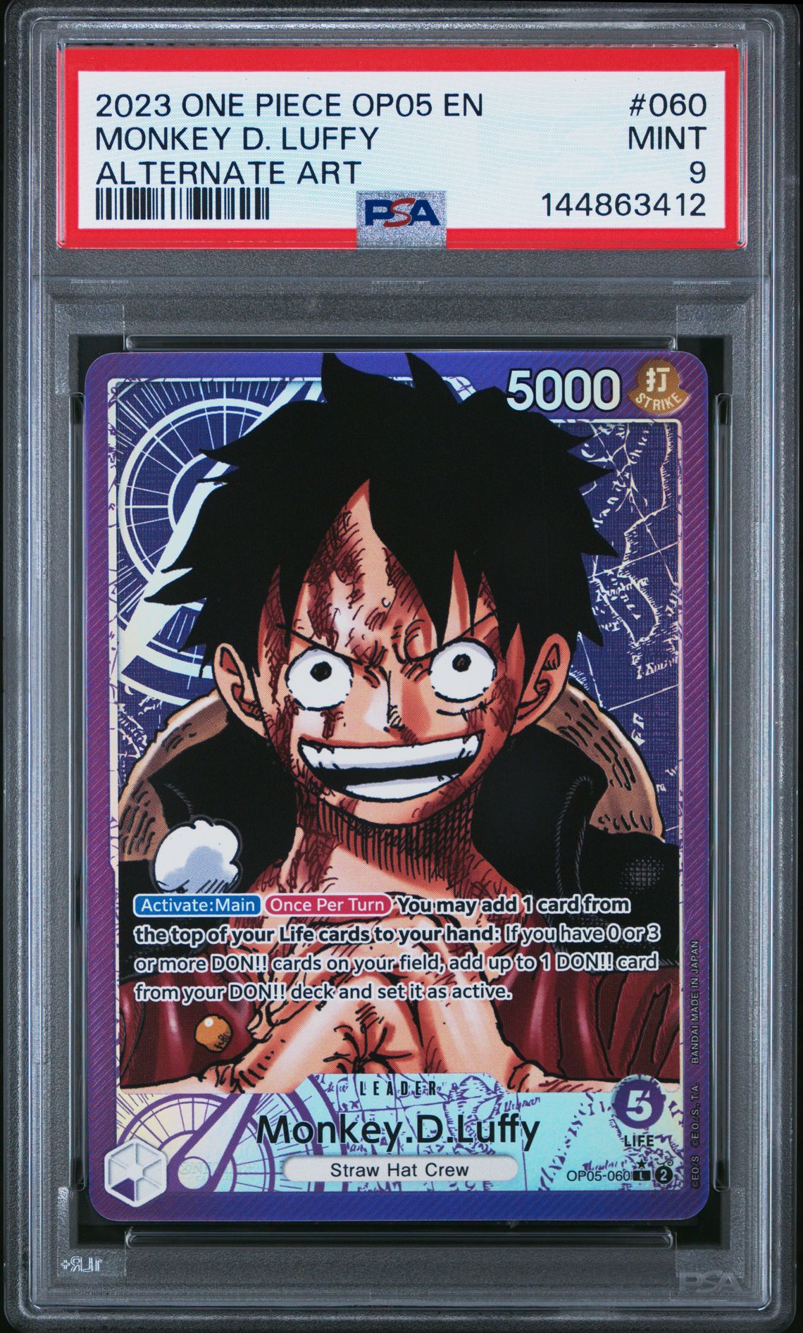 2023 One Piece Op05-Awakening Of The New Era Monkey D. Luffy #060 (Alternate Art) Mint 9 front