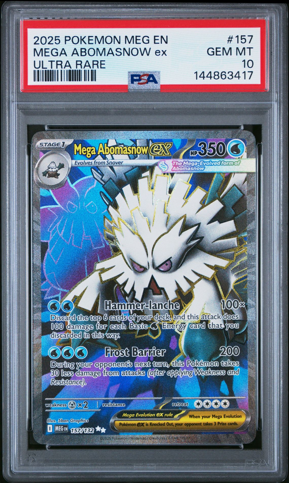 2025 Pokemon Meg En-Mega Evolution Mega Abomasnow Ex #157 (Ultra Rare) Gem Mt 10 front