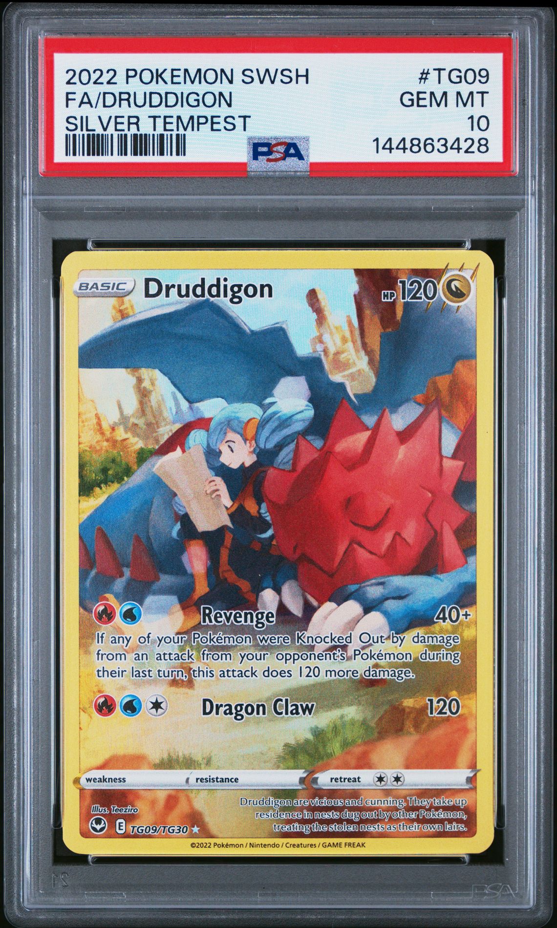 2022 Pokemon Sword & Shield Silver Tempest Fa/Druddigon #Tg09 (Silver Tempest) Gem Mt 10 front