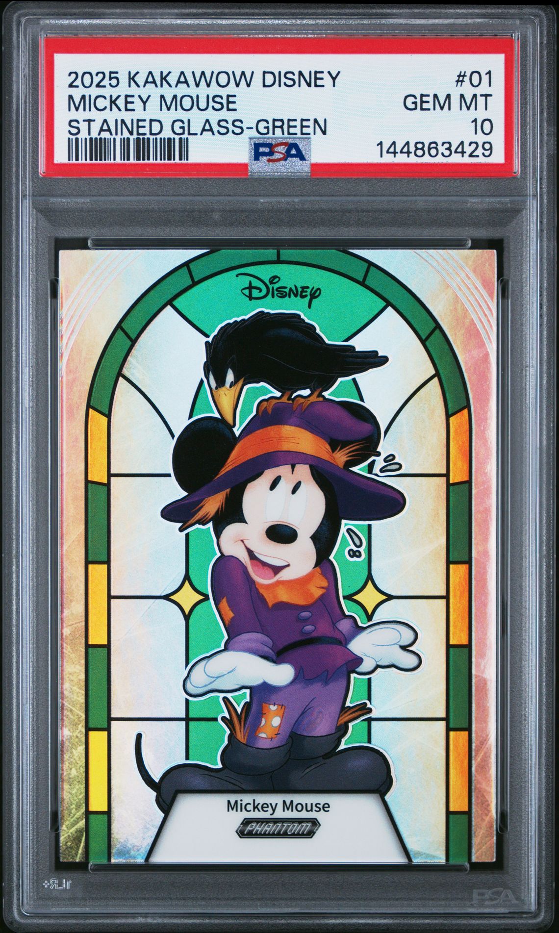 2025 Kakawow Phantom Disney Stained Glass Mickey Mouse #01 (Stained Glass-Green) Gem Mt 10 front view - PSA graded GEM MT 10