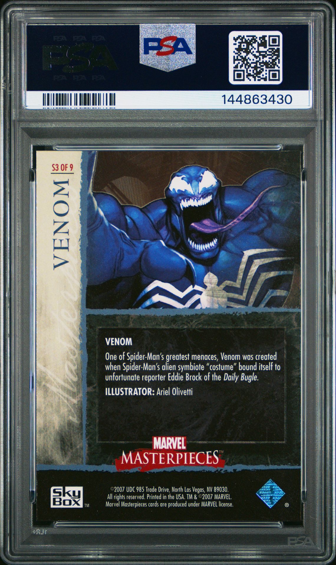 2007 Marvel Masterpieces Spider-Man Venom #S3 Gem Mt 10 back
