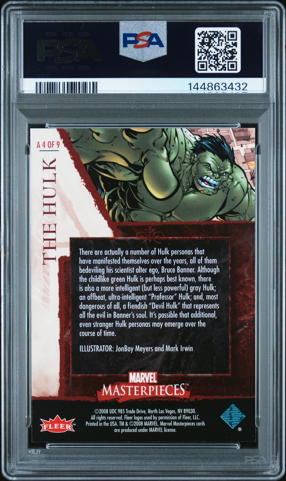 2008 Marvel Masterpieces Avengers The Hulk #A4 (Avengers) Mint 9 back