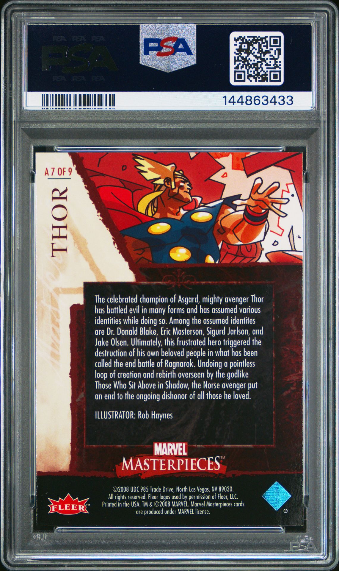 2008 Marvel Masterpieces Avengers Thor #A7 (Avengers) Mint 9 back