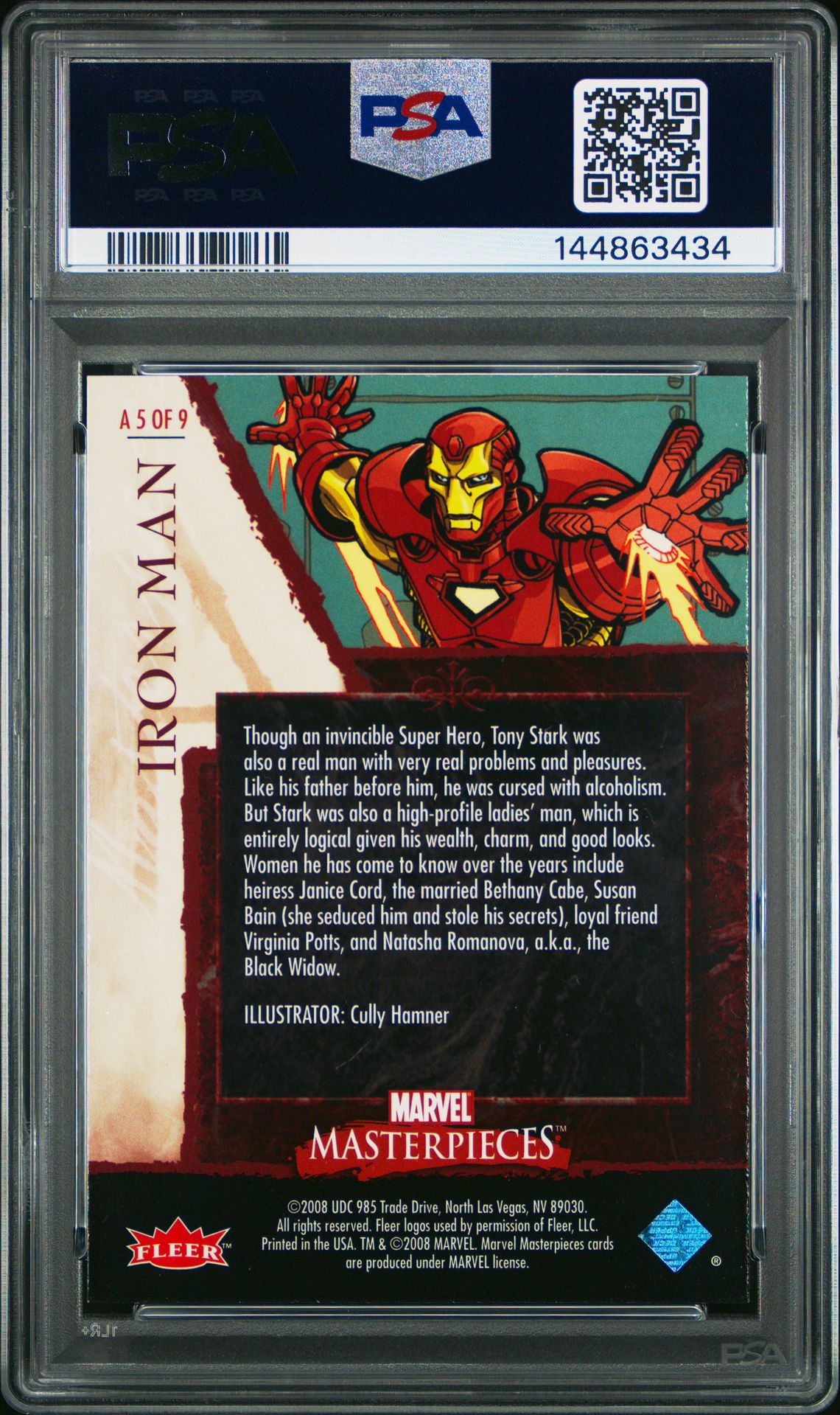 2008 Marvel Masterpieces Avengers Iron Man #A5 (Avengers) Mint 9 back