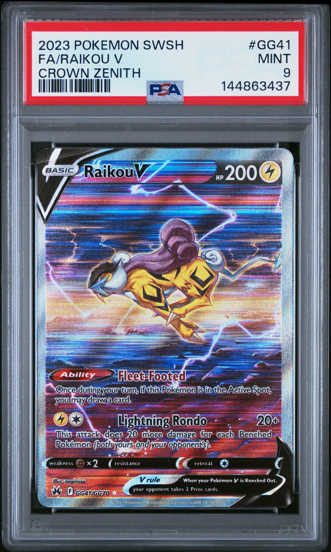 2023 Pokemon Sword And Shield Crown Zenith Fa/Raikou V #Gg41 (Crown Zenith) Mint 9 front