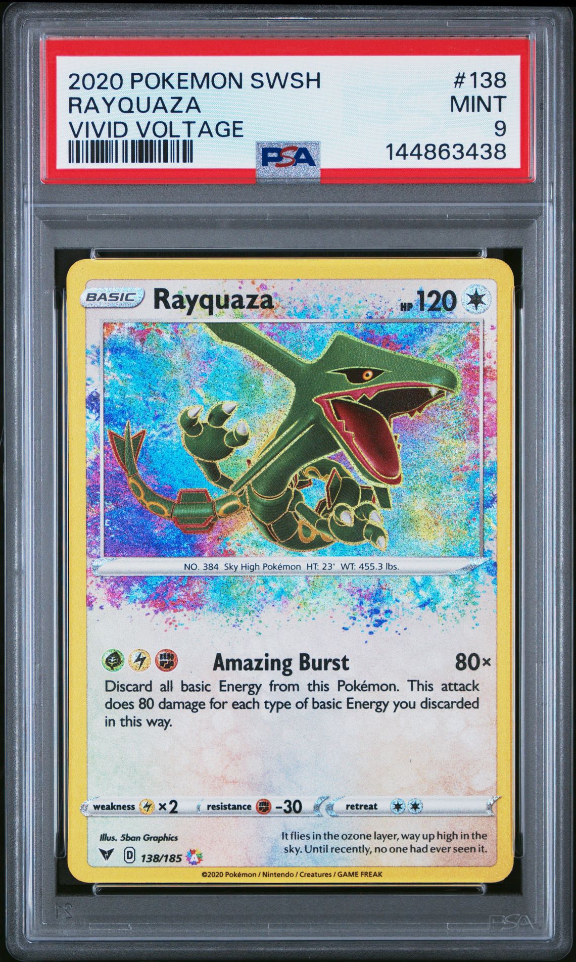2020 Pokemon Sword & Shield Vivid Voltage Rayquaza #138 (Vivid Voltage) Mint 9 front