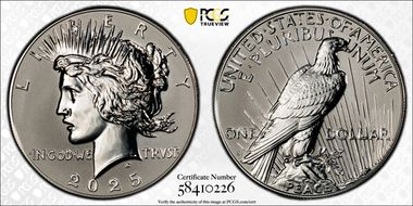 2025-S $1 Peace Dollar Rev PR Two-Coin Reverse Proof Set PR70