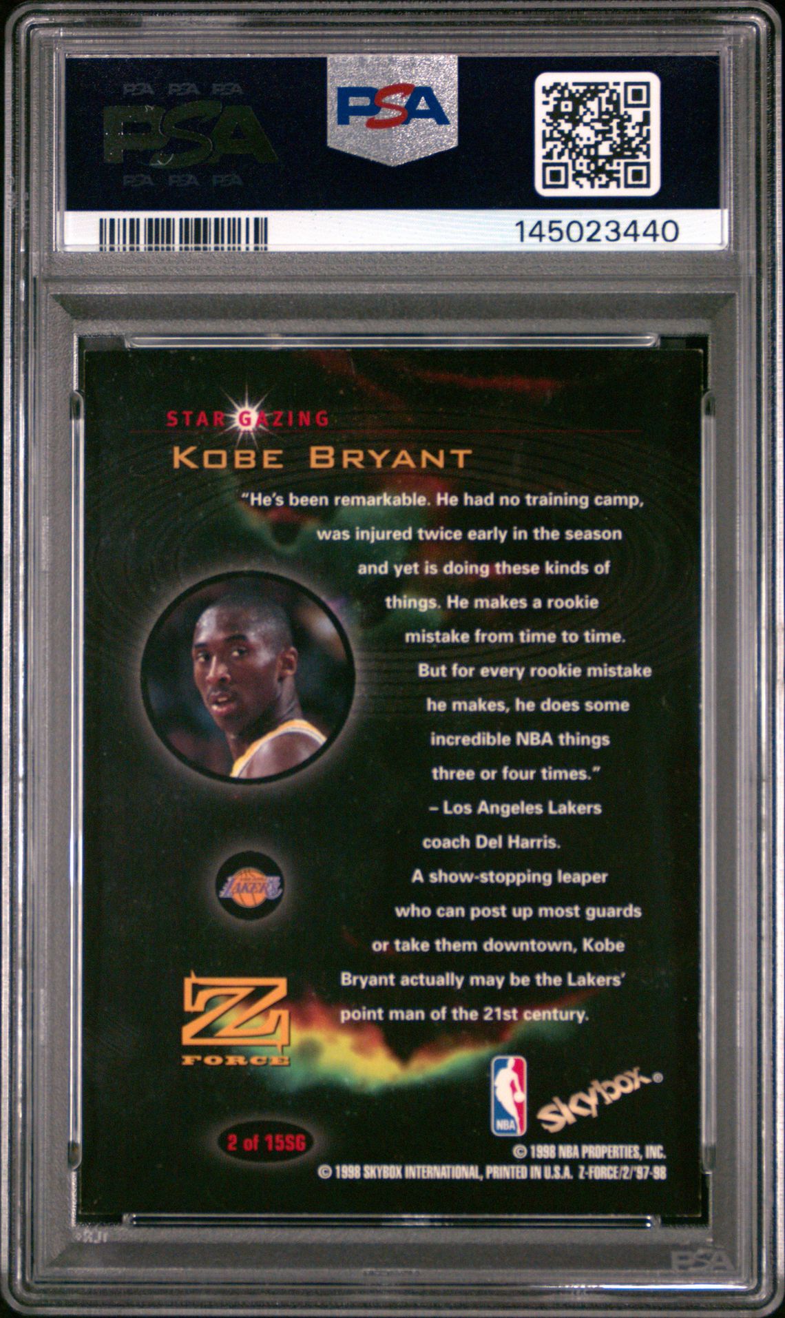 1997 Skybox Z-Force Star Gazing Kobe Bryant #2 (Star Gazing) Nm-Mt 8 back