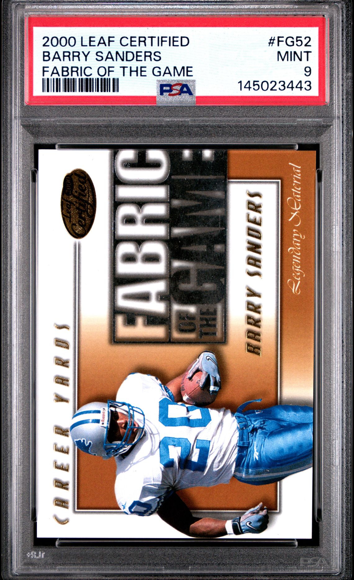 2000 Leaf Certified Fabric Of The Game Barry Sanders #Fg52 (Fabric Of The Game) Mint 9 front