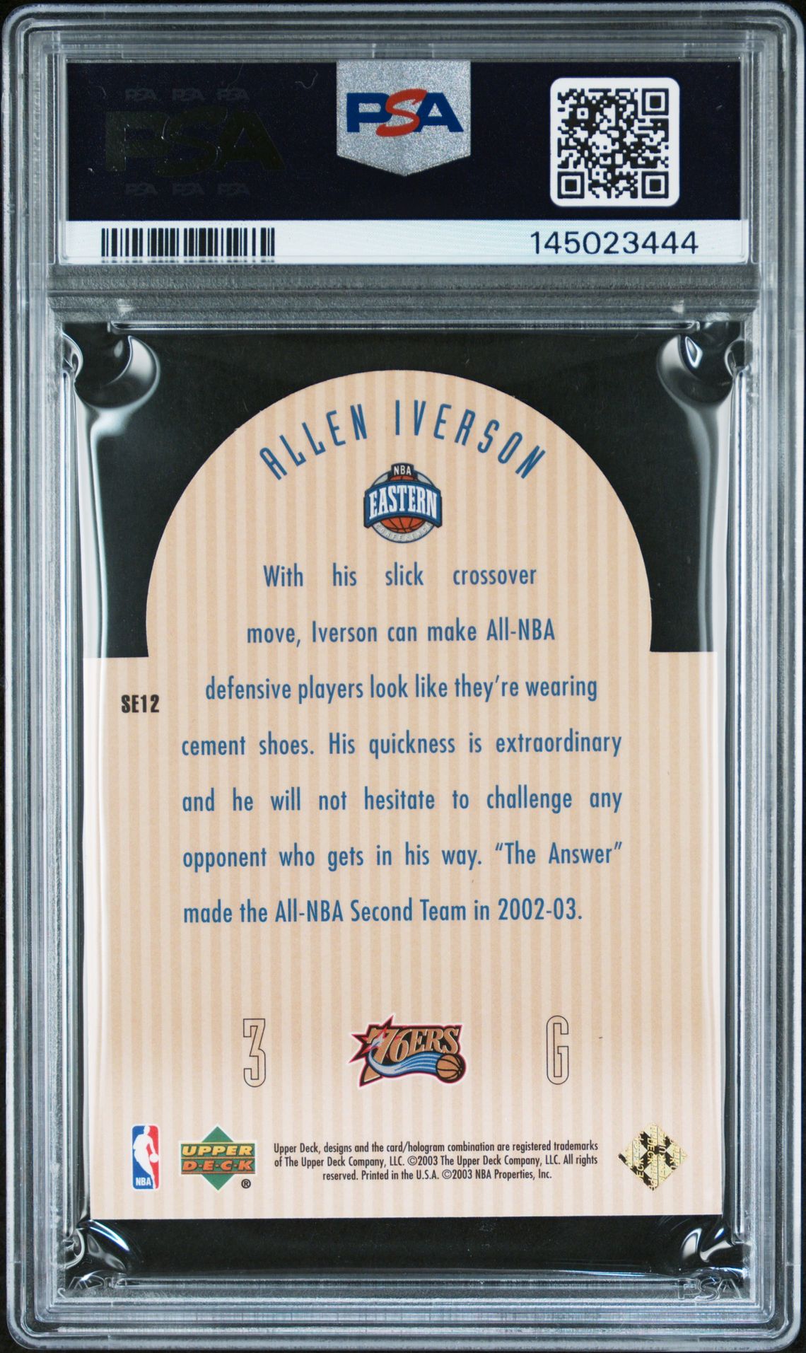 2003 Upper Deck Se Die Cut All-Stars Allen Iverson #Se12 (Die Cut All-Stars) Nm-Mt 8 back