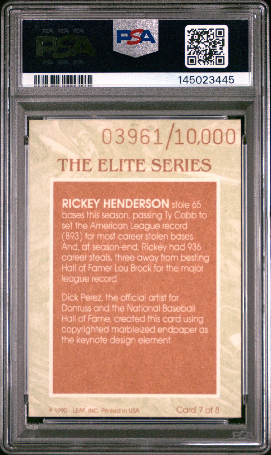 1991 Donruss Elite Rickey Henderson #7 Nm-Mt 8 back