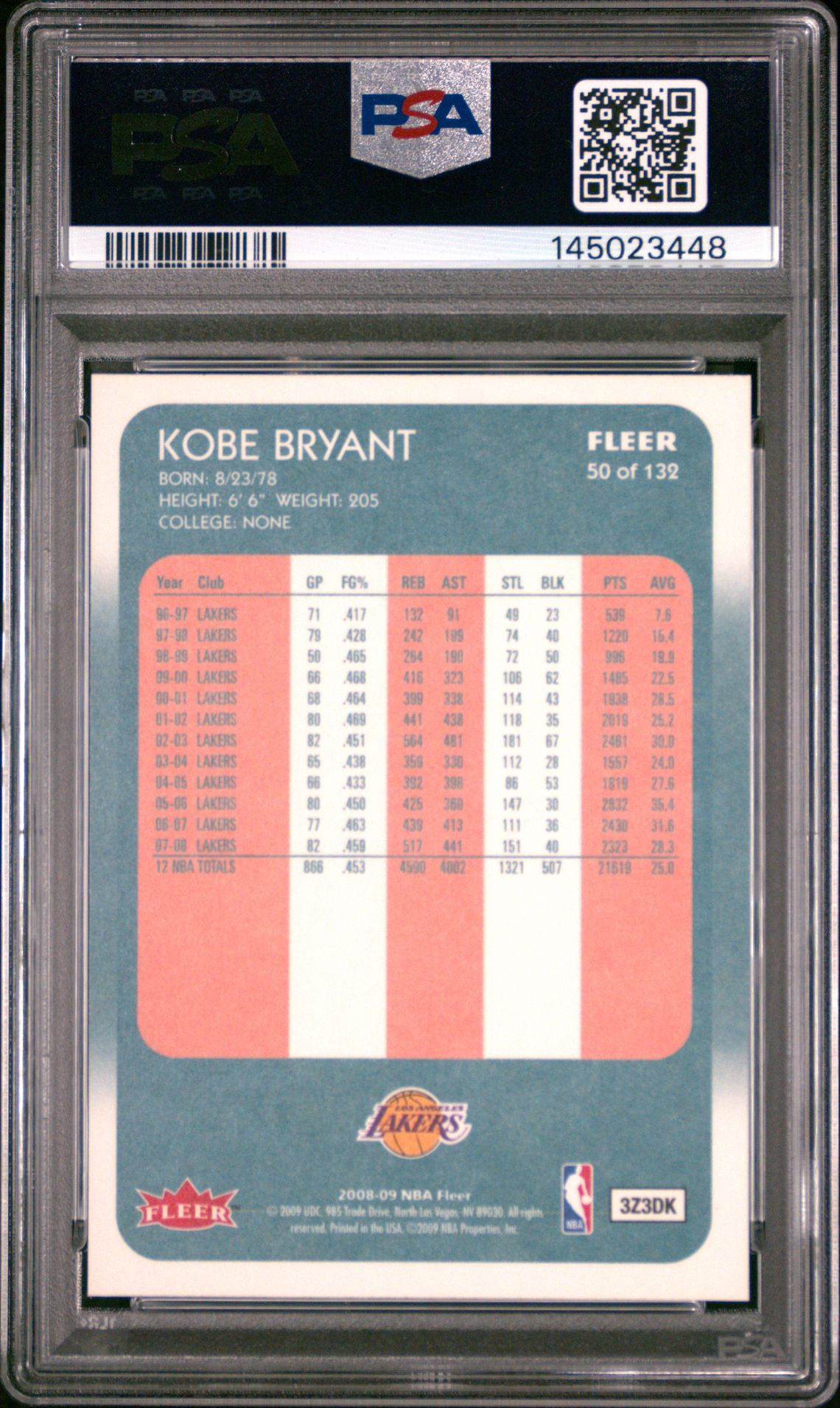 2008 Fleer 1988 Retro Kobe Bryant #50 (1988 Retro) Mint 9 back