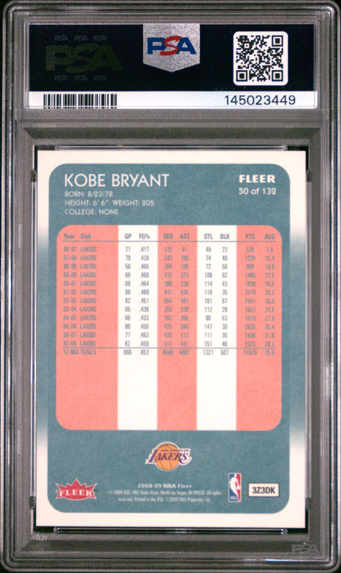 2008 Fleer 1988 Retro Kobe Bryant #50 (1988 Retro) Mint 9 back