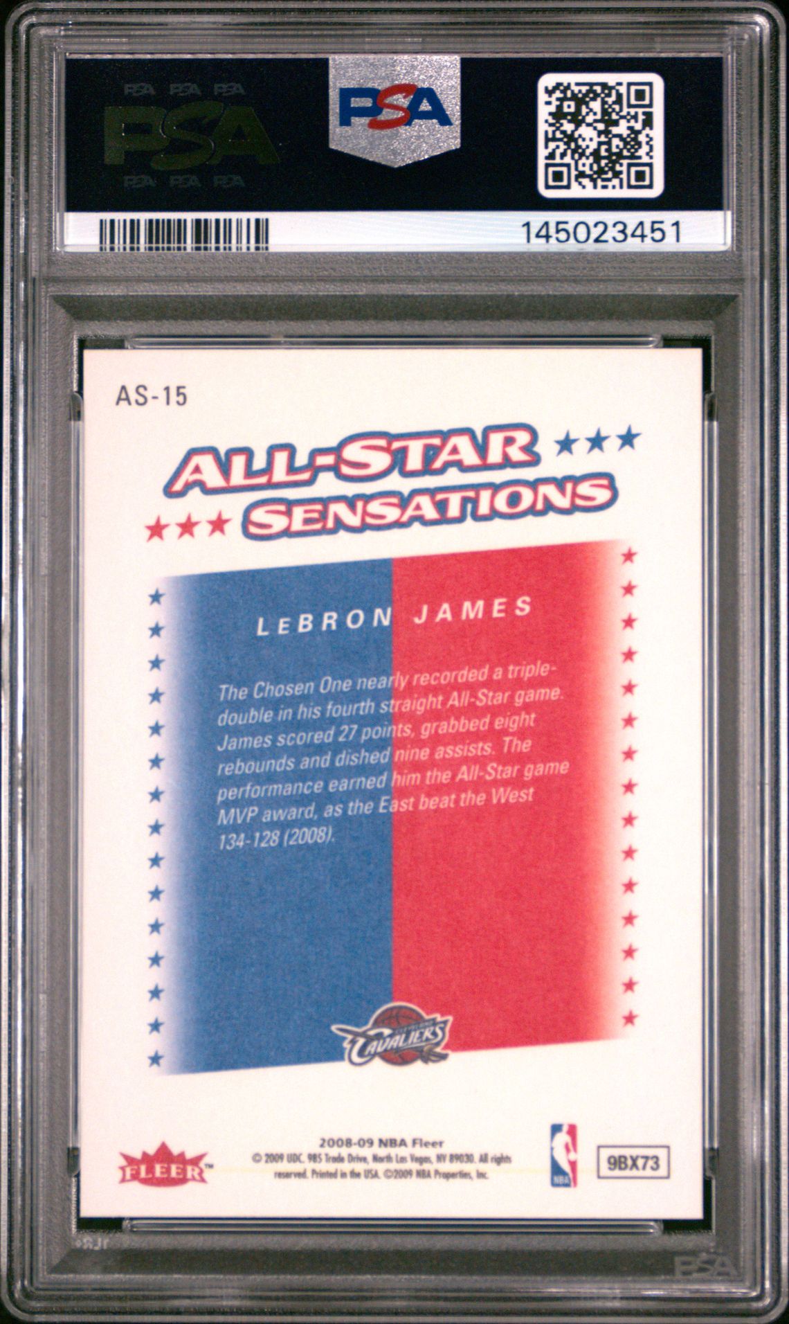 2008 Fleer All-Star Sensations Lebron James #As-15 (All-Star Sensations) Gem Mt 10 back