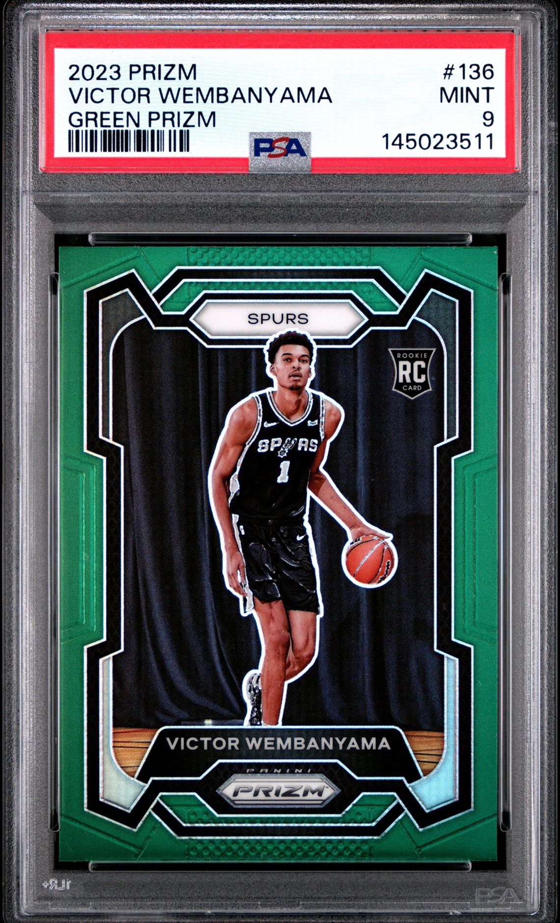 2023 Panini Prizm Victor Wembanyama #136 (Green Prizm) Mint 9 front