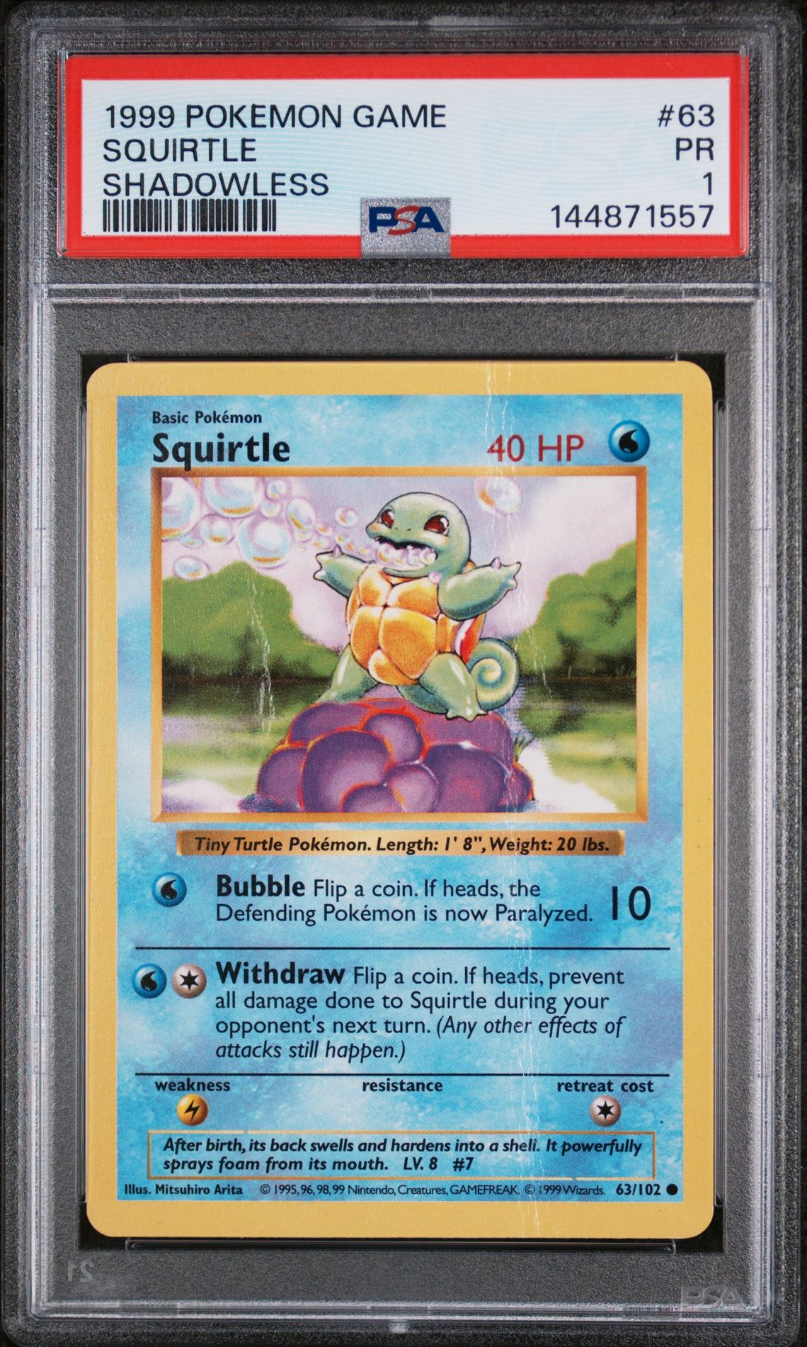 1999 Pokemon POKEMON GAME SHADOWLESS #63 Squirtle front