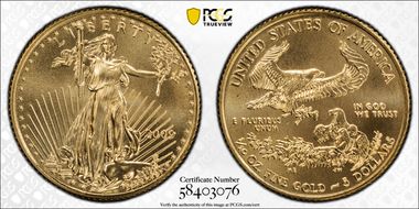 2009 $5 Gold Eagle First Strike MS70