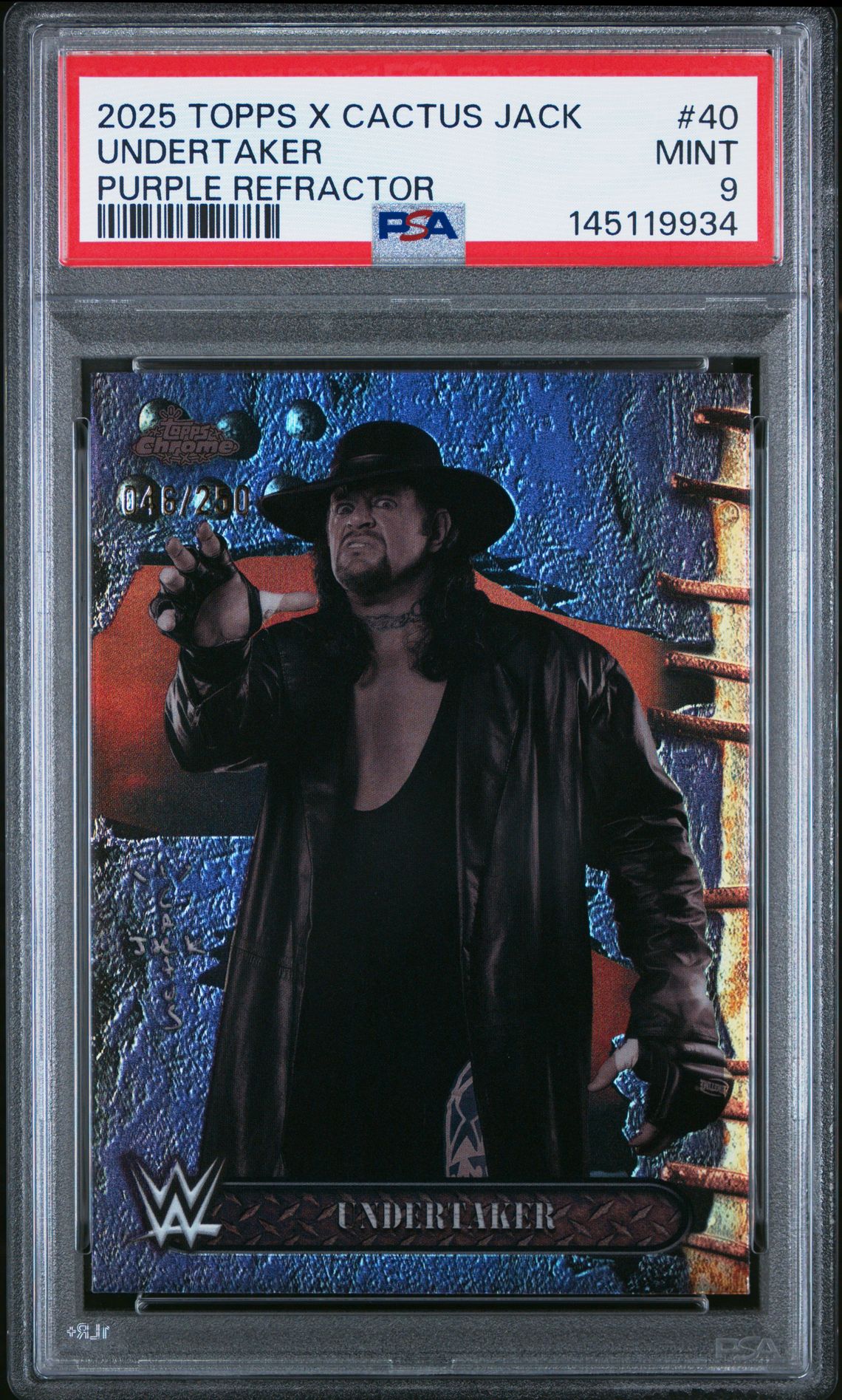 2025 Topps Chrome Wwe X Cactus Jack Undertaker #40 (Purple Refractor) Mint 9 front
