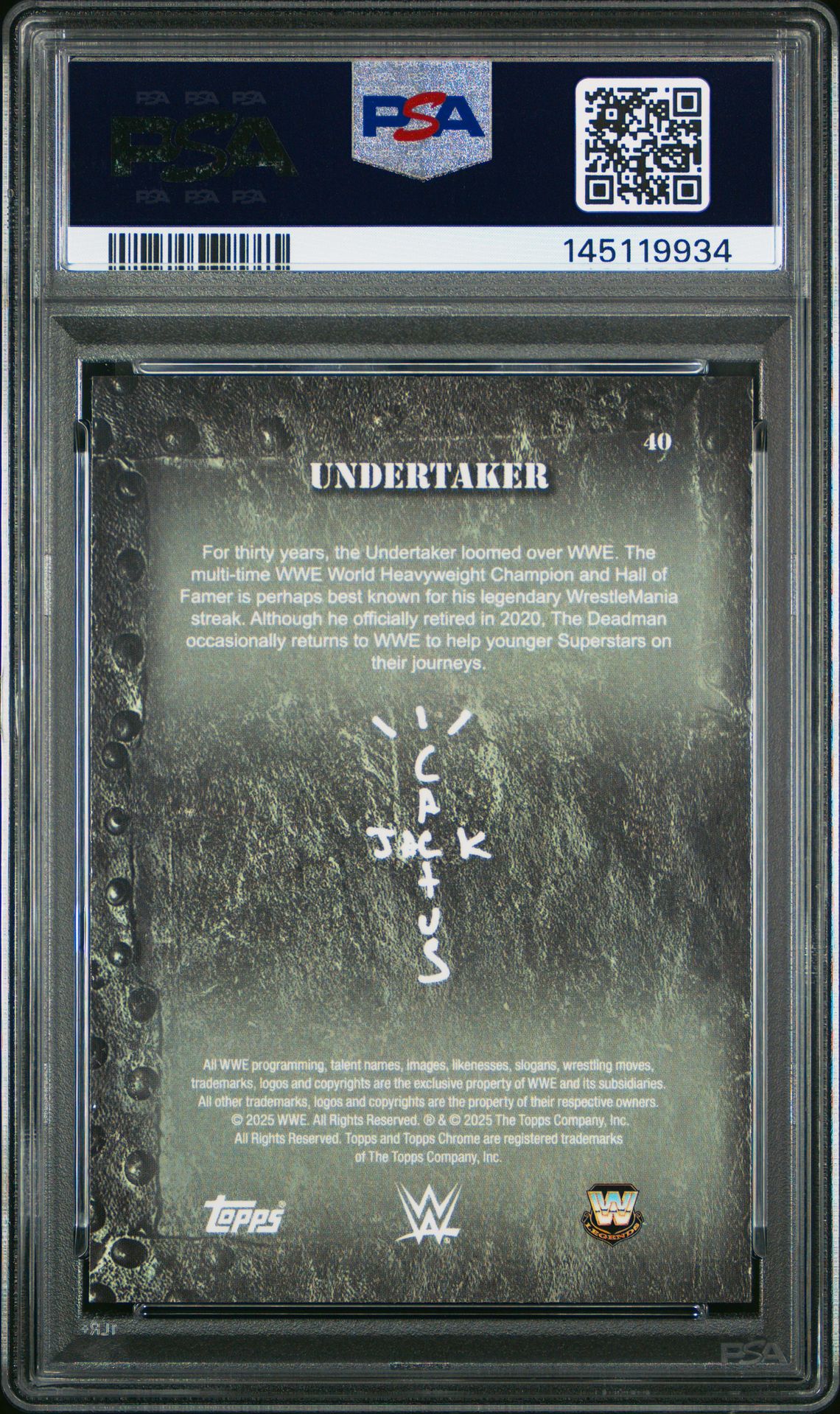 2025 Topps Chrome Wwe X Cactus Jack Undertaker #40 (Purple Refractor) Mint 9 back