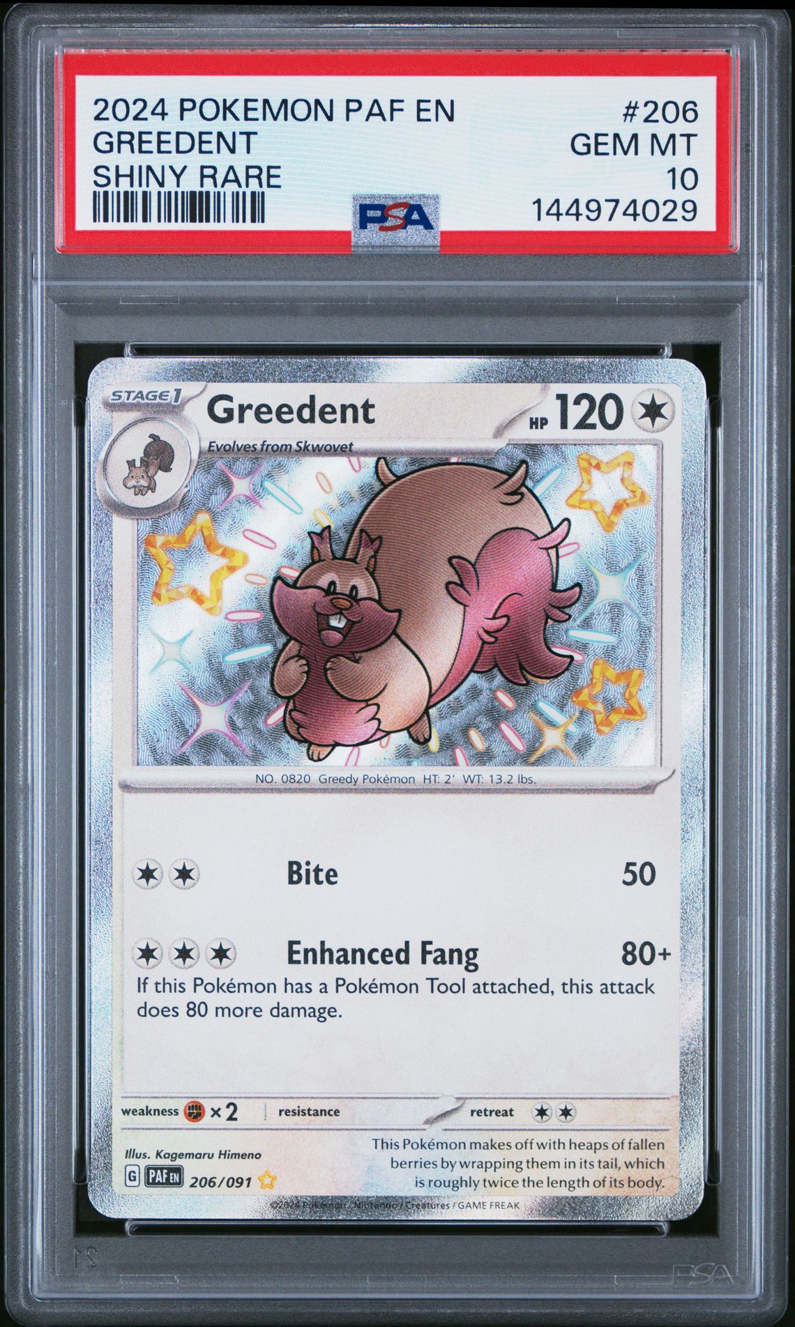 2024 Pokemon POKEMON PAF EN-PALDEAN FATES SHINY RARE #206 Greedent front