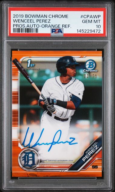 2019 Bowman BOWMAN CHROME PROSPECTS AUTOGRAPHS PROS.AUTO-ORANGE REF. #CPAWP Wenceel Perez front