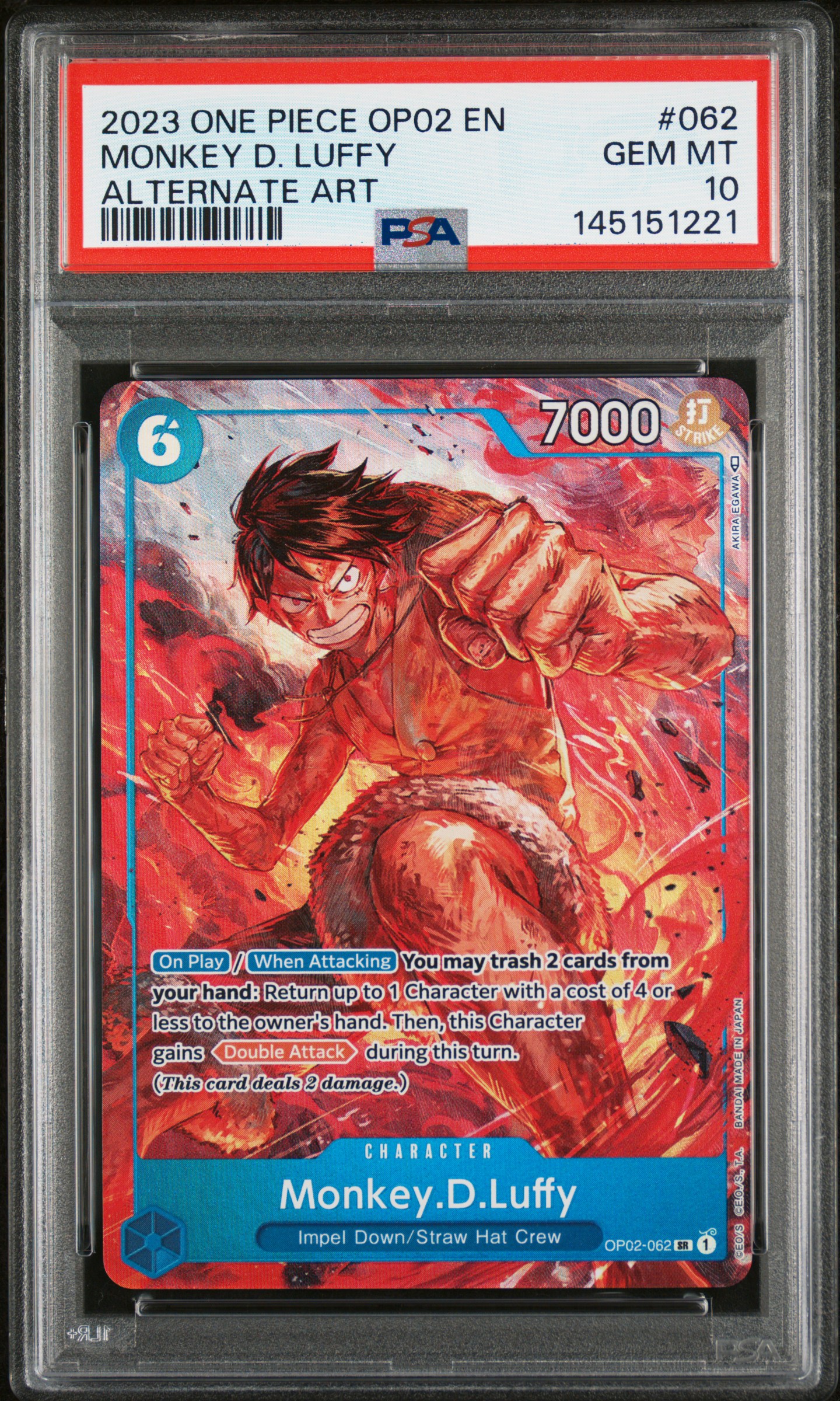 2023 #062 Monkey D. Luffy PSA 10 One Piece OP02-Paramount War