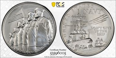 (2023-P) Medal U.S. Navy Matte 1oz Ag MS70