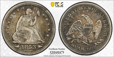 1853 25C Arrows and Rays VF30