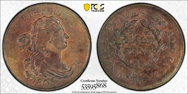 1806 1/2C Small 6, No Stems AU58BN