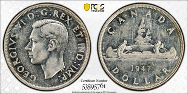 1947 S$1 Pointed 7 DHP AU55