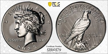 2023-S $1 Peace Dollar Rev PR Two-Coin Reverse Proof Set PR70