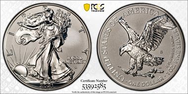 2021-S $1 Silver Eagle Rev PR - Type 2 Designer Edition PR70