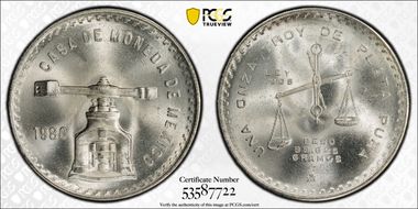 1980-Mo Onza KM-M49b.5 Ag 8/7 MS66