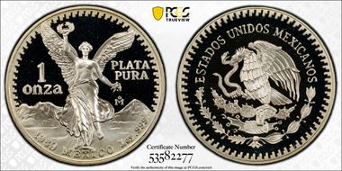 1989-Mo Onza Libertad Ag w/ Dot .999 PR69DCAM