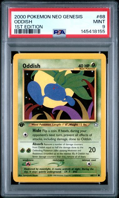 1995 oddish pokemon card Jungle MP, 58/64 Celebrate the incredible history of the TCG hobby by adding this Oddish 2000 Pokemon Team Rocket Common 1st Edition #63 CGC Authenticated 9 Card to your vault Cert Verification 145418155