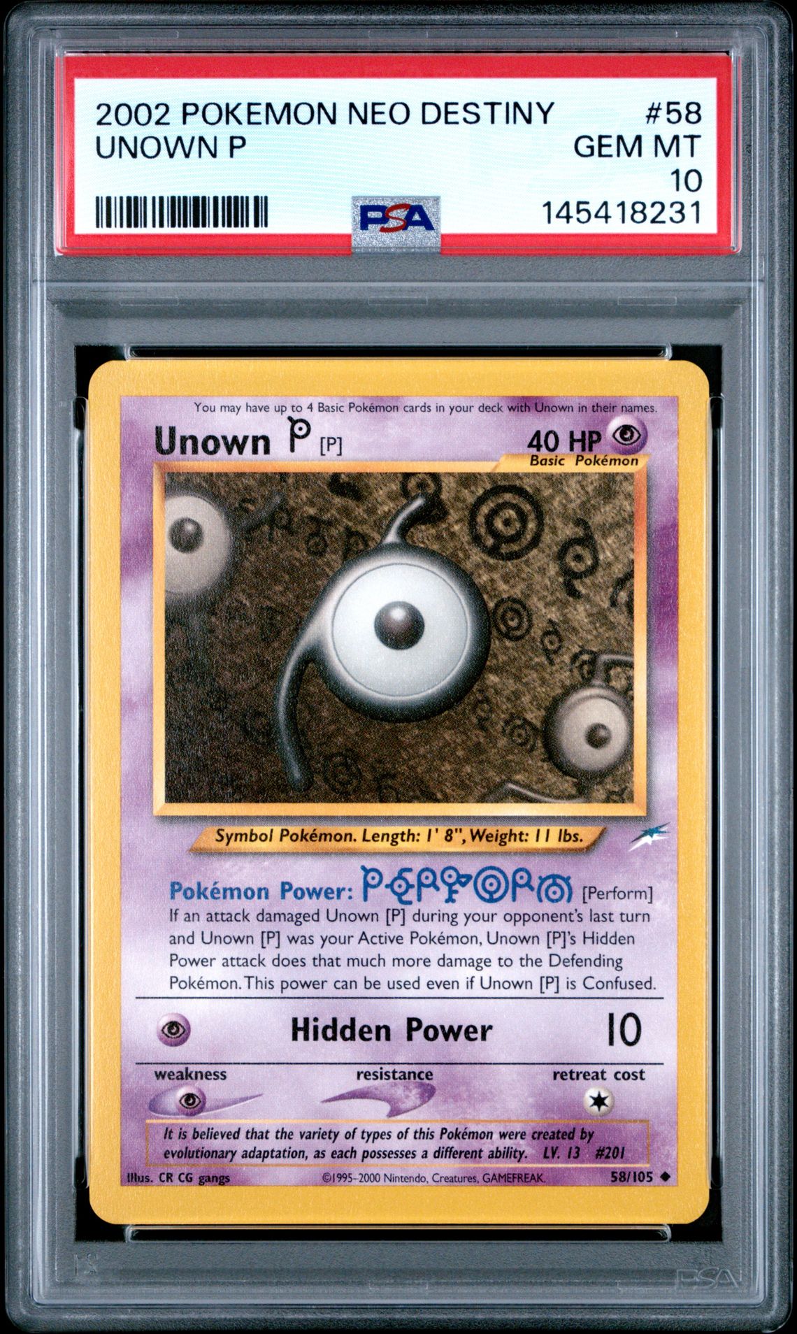 2002 Pokemon POKEMON NEO DESTINY #58 Unown P front