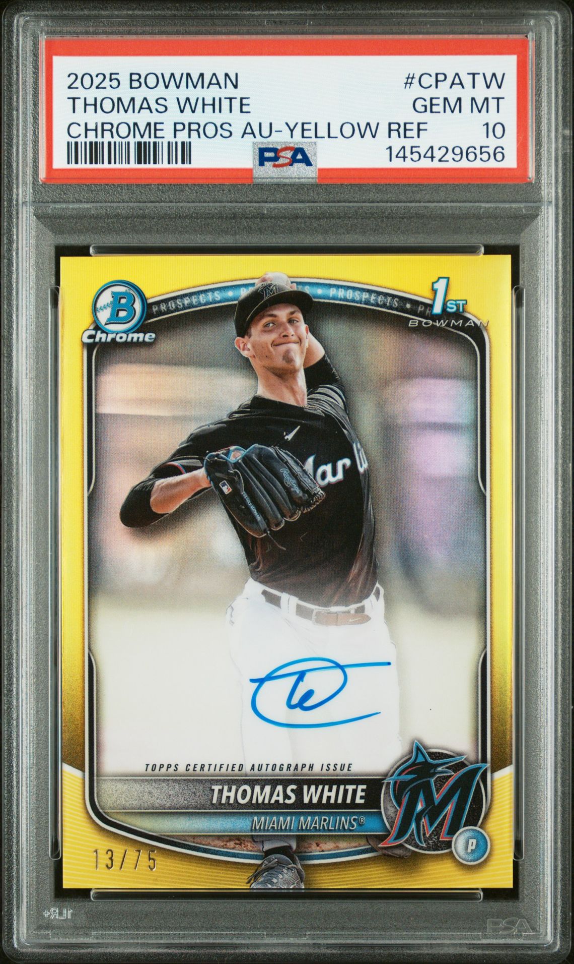 2025 Bowman Chrome BOWMAN CHROME PROSPECT AUTOGRAPHS CHROME PROS AU-YELLOW REF #CPATW Thomas White front